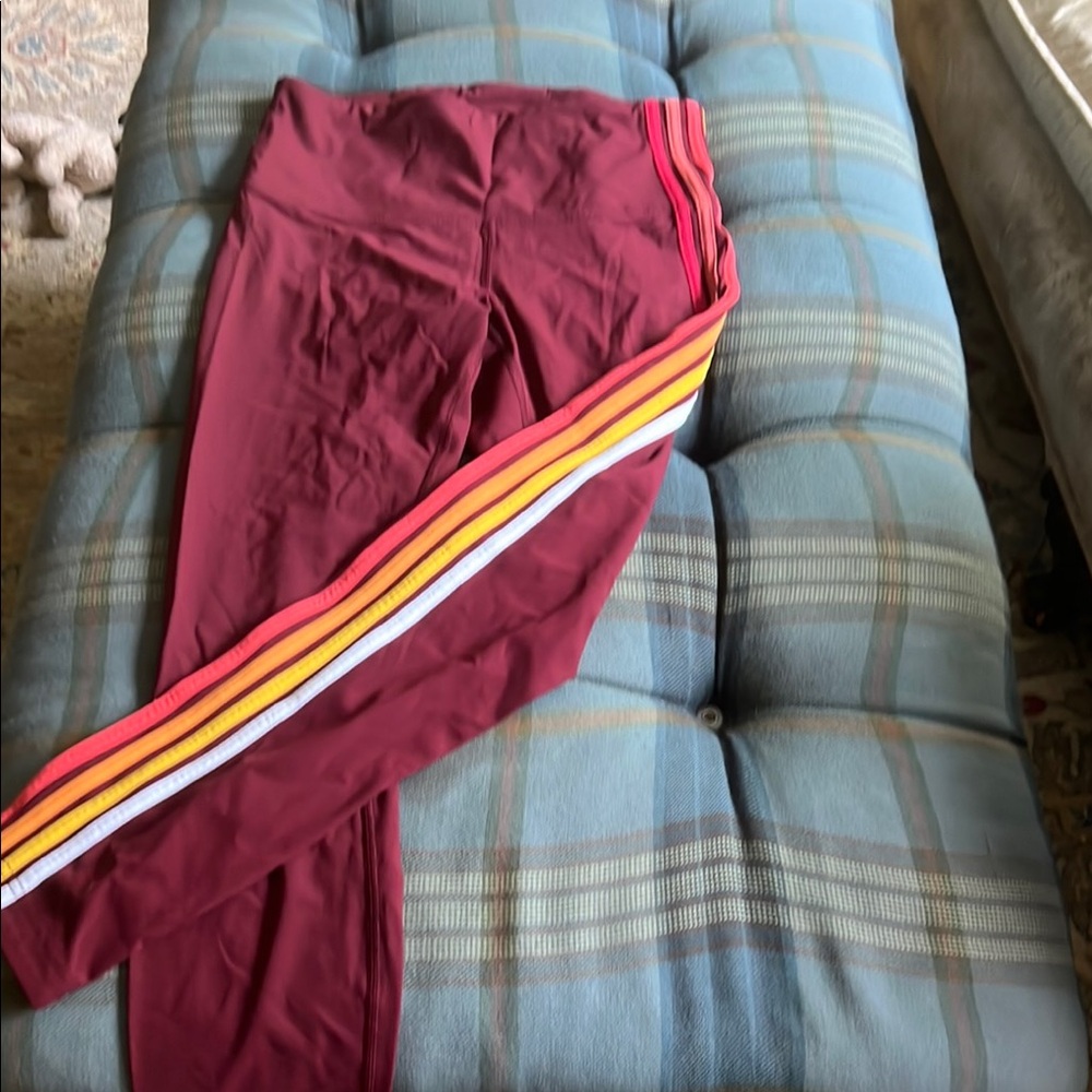 Stylish women’s Lululemon Burgundy Leggings with Stripes